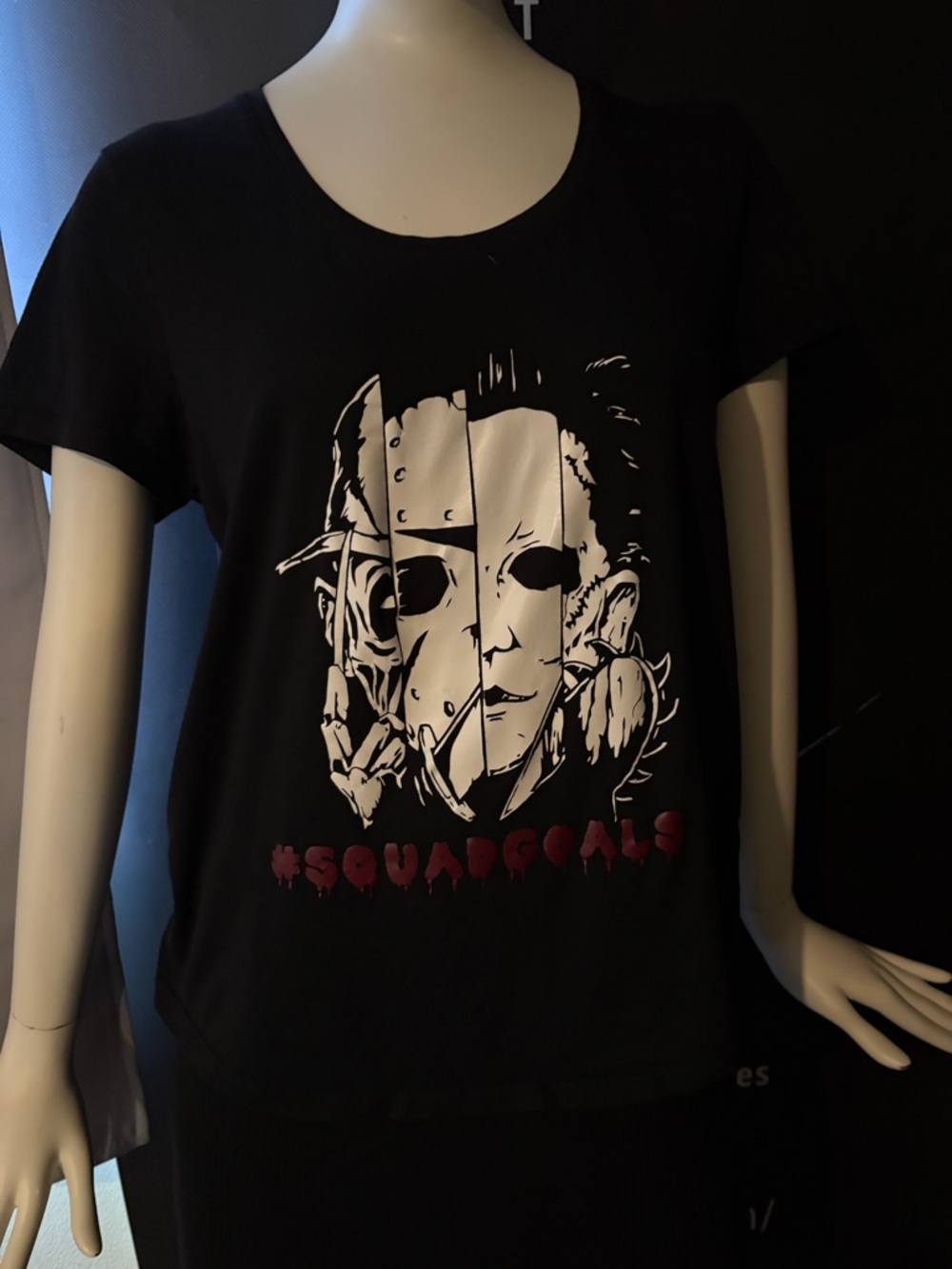 George Black Short-Sleeve Tee with White Mask Graphic and Red Text